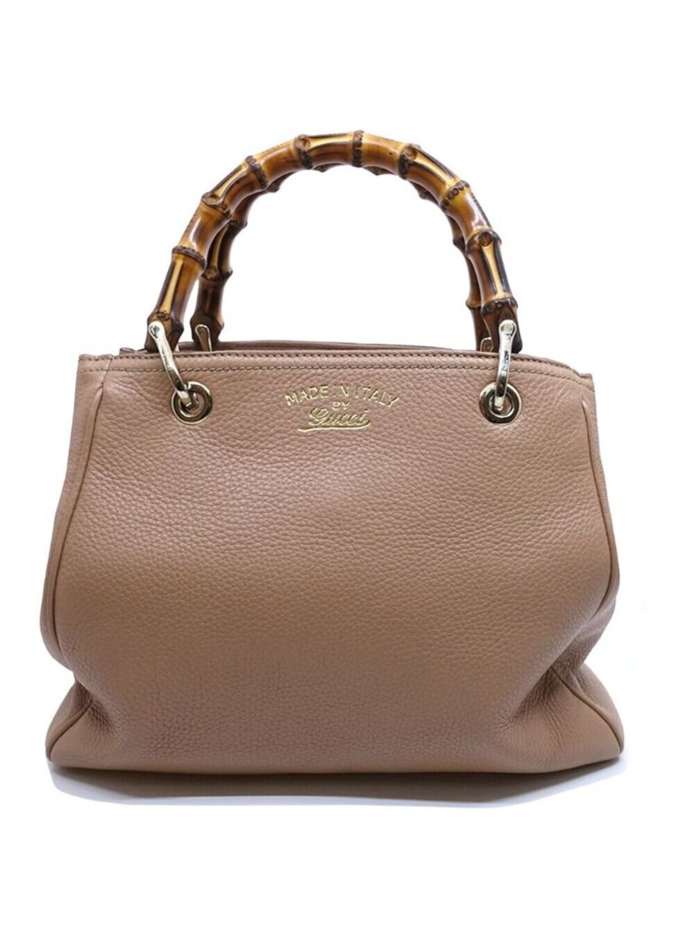 Gucci Bamboo Handbag 2-Way Beige Gold Floral Pattern